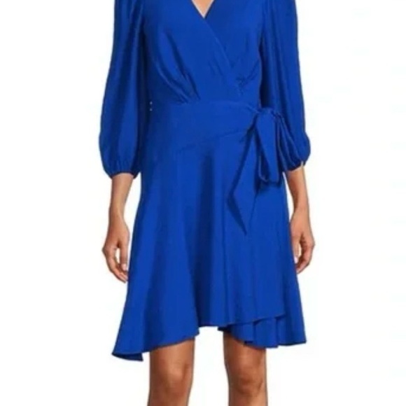 Alex Marie Royal Blue Wrap-Dress with 3/4 Sleeve - Picture 11 of 12